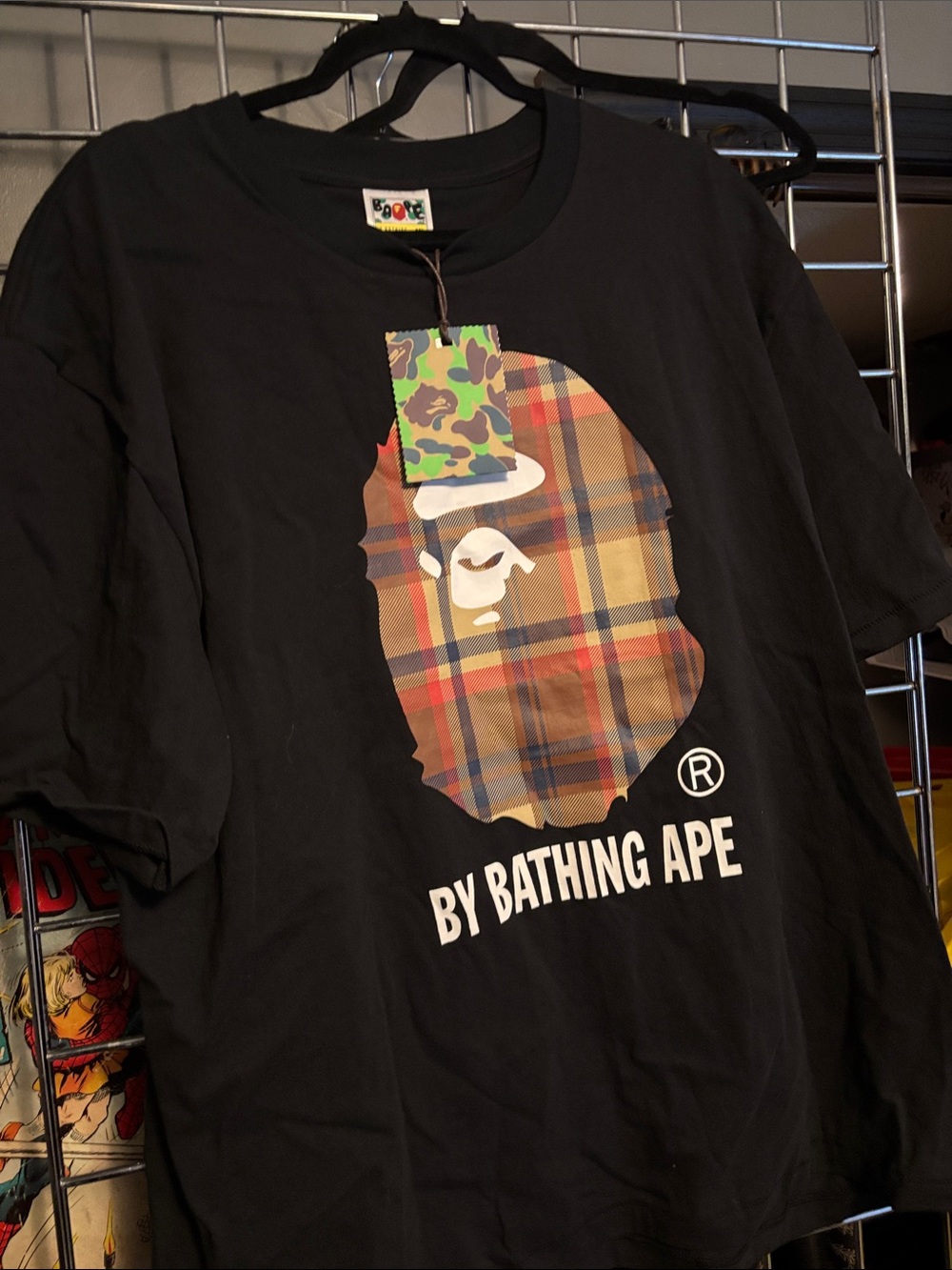 Bape Black Plaid Ape Logo T-Shirt